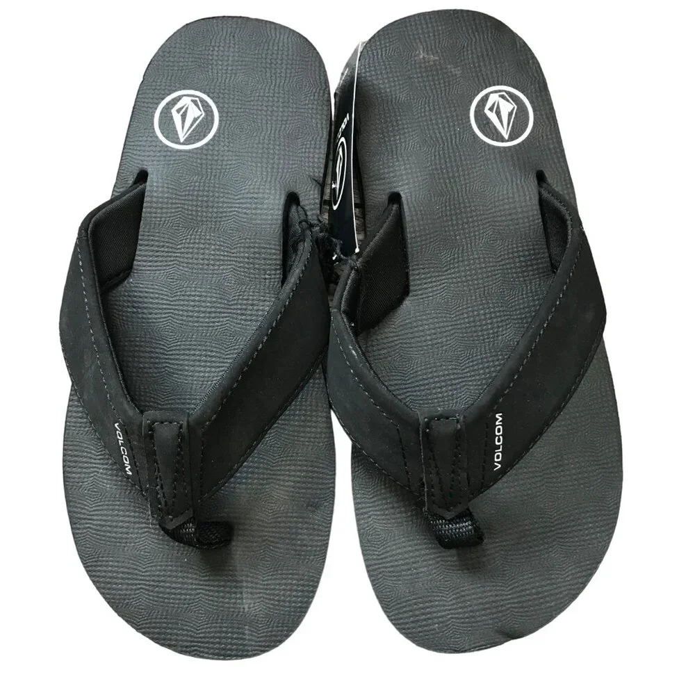 Volcom Victor Flip Flops Unisex Big Kids Size‎ 3 Black Foam Summer, Beach NEW